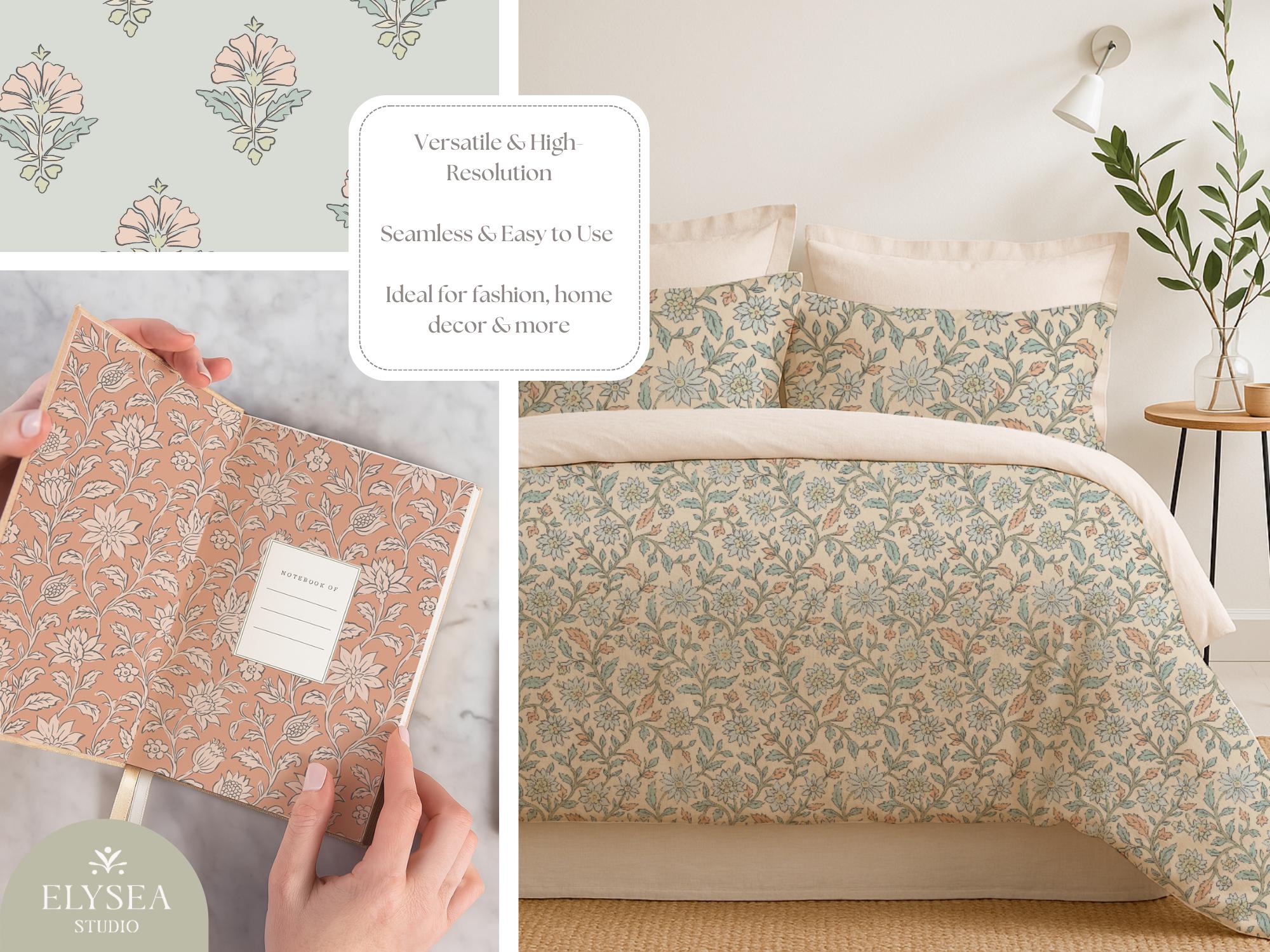 Boho Floral Seamless Pattern Bundle • 12 Digital Tiles • 4 Vintage ...