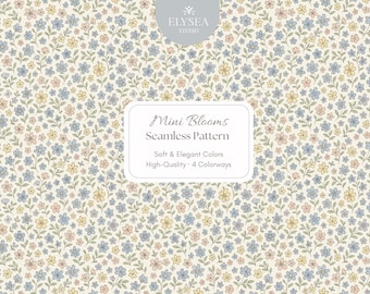 Motivo senza cuciture Mini Blooms • Carta digitale floreale in stile Liberty • 4 varianti di colore / Design per tessuti, carta da parati e confezioni regalo (300 DPI)