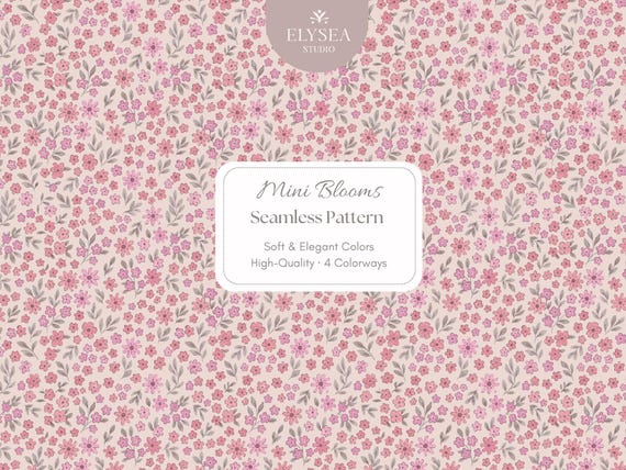Liberty Floral Seamless Pattern Bundle, Pink Mini Flowers Digital Paper Pack, Cottage Fabric Print, Wallpaper Design, 4 Colorways