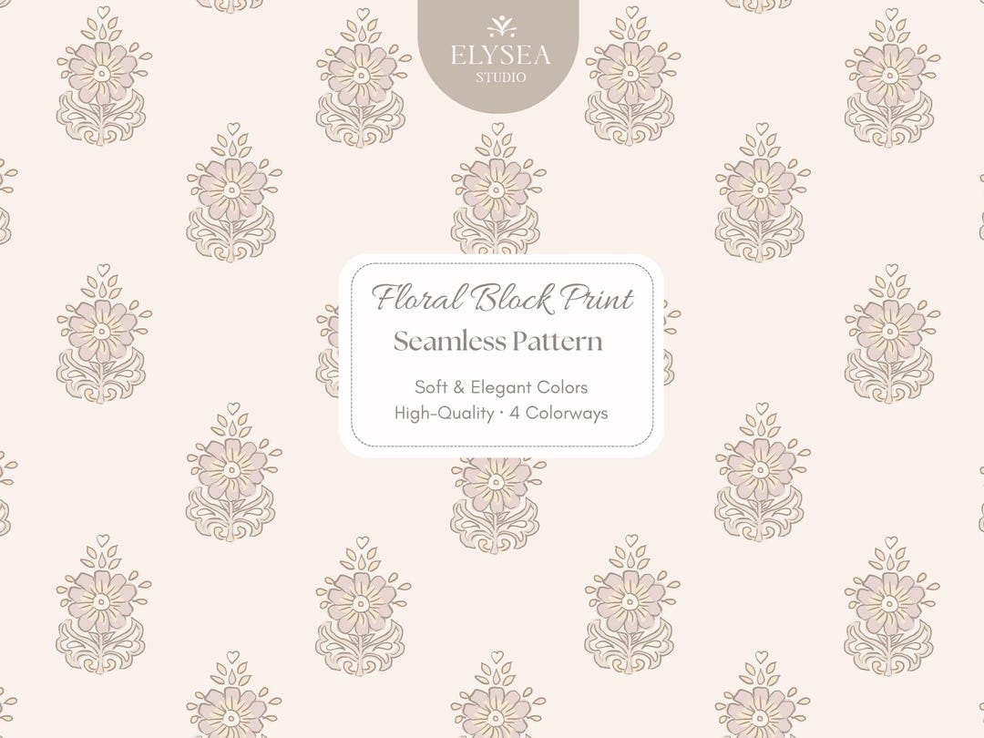 Floral Block Print Seamless Pattern • Vintage Botanical Floral Design ...