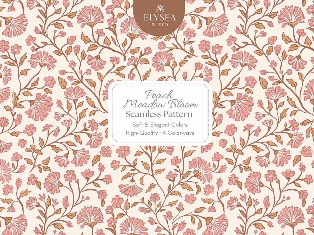 Peach Floral Seamless Pattern • Cottagecore Botanical Design • Soft ...
