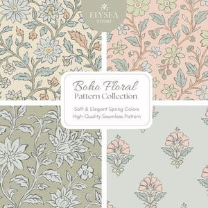 Boho Floral Seamless Pattern Bundle • 12 Digital Tiles • 4 Vintage ...