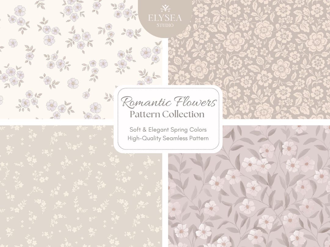 Neutral Cottage Floral Pattern Bundle, Beige Seamless Digital Paper ...