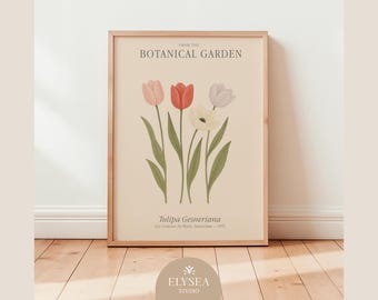 Tulip Botanical Wall Art • Tulipa Vintage Illustration • Dutch Flower Print • Spring Cottagecore & French Country Decor