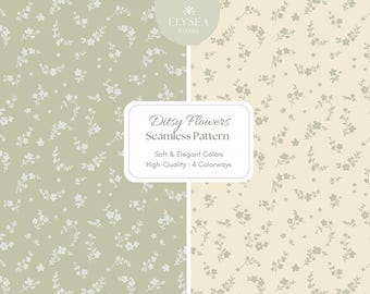Ditsy Floral Seamless Pattern, Sage Green Mini Flower Digital Paper, Cottage Fabric Print, Wallpaper Design, 4 Colorways