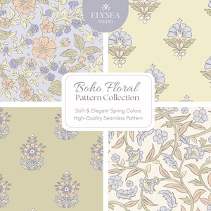 Lot de motifs floraux bohèmes sans couture - Impressions pastel printanières - Écru, sauge, blush, bleu ciel - Papier numérique, scrapbooking et design