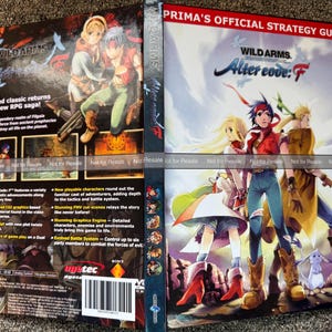 May include: A Wild Arms Alter Code: F strategy guide and game case. The game case features colorful anime-style illustrations of characters. The strategy guide has the title in blue and red, with the Prima's Official Strategy Guide banner at the top.