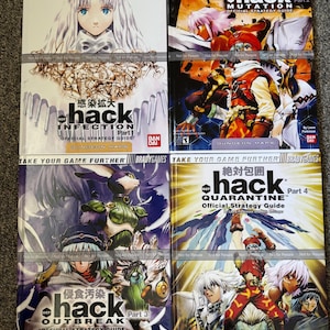 May include: A collection of six strategy guides for the .hack video game series. The covers feature anime-style illustrations of characters and the game's title. The guides are published by BradyGames and include titles like "Infection" and "Mutation."