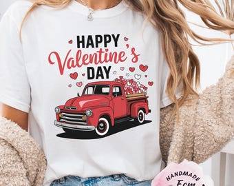 Happy Valentine’s Day Shirt, Vintage Red Truck Valentine Tee, Cute Valentine Shirt, Valentine Gift for Her, Retro Valentine T Shirt
