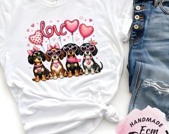Valentine Dog Shirt, Cute Puppy Love Tee, Heart Balloon Dog Graphic Shirt, Dog Mom Valentine Gift, Pink Love Dog Shirt
