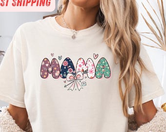 Comfort Colors®Mama Shirt, Cute Mama Shirt, Floral Mama Tee, Pink Coquette Mom Shirt, Mama Bow Aesthetic T Shirt