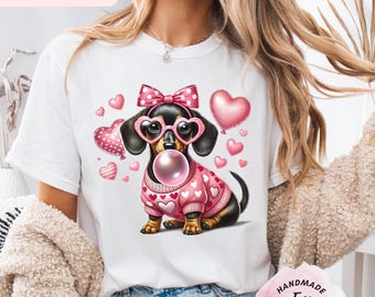 Comfort Colors® Cute Dachshund Valentine Shirt, Pink Dog Lover Tee, Valentine Dog Shirt, Girly Puppy Love T Shirt, Dog Mom Gift