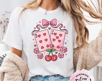 Comfort Colors® Lucky Playing Cards Shirt, Pink Vegas Aesthetic Tee, Casino Girl Shirt, Cute Gambling Shirt, Lucky 7 Shirt