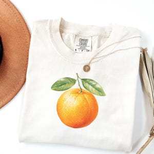 Vintage oranje fruit T-shirt Comfort Colors®, esthetisch citrus T-shirt, zacht retro zomershirt, botanisch grafisch T-shirt, minimalistisch cadeau natuurliefhebber