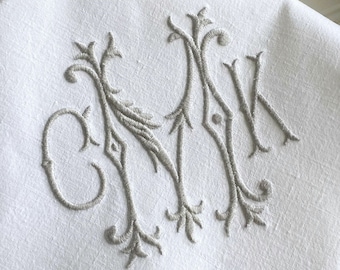 Custom Embroidered Monogrammed Napkins using Vintage French Linen. Personalized Cloth Napkin for Weddings, Dining, Christmas Reusable Napkin