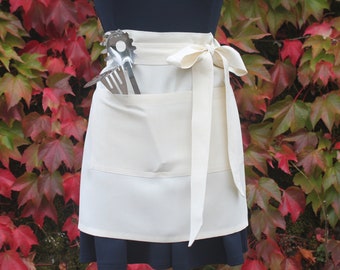 Linen Waist Half Apron with Pocket, Cafe Bistro Apron, Unisex Apron , Made using Natural Vintage Linen, Perfect Gift Christmas Idea