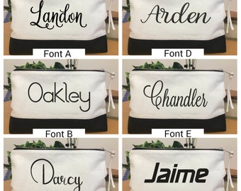 Personalized Cosmetic bag, Embroidered Linen makeup bag, Custom Toiletry bag, Girlfriend, Mum, Wife, Friend Gift, Make up bag Vegan Leather