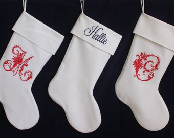 Personalized Custom Christmas Linen Stocking  Embroider Monogram Any Name or Initial