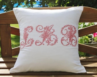 Embroidered Vintage French Linen Personalised Cushion Pillow Cover Triple Monogram All Initials Colours Available Ideal for a  Special Gift