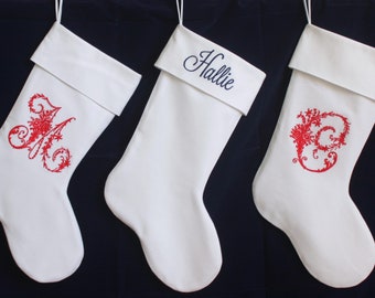 Personalized Custom Christmas Linen Stocking  Embroider Monogram Any Name or Initial