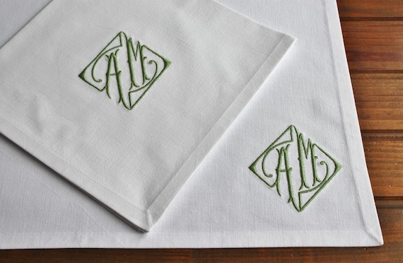 Monogrammed Personalized Embroidered Fabric Cloth Placemats - Table Linen Vintage French Linen - All Initials Available - Special Gift