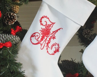 Personalized Embroidered Christmas Linen Stocking Add any Name or Monogram Free Shipping