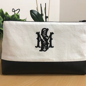 Monogrammierte Schminktasche, bestickte Kosmetiktasche aus Leinen, personalisiert mit Ihren Initialen, ideales Weihnachtsgeschenk für Mutter, Frau, Freundin