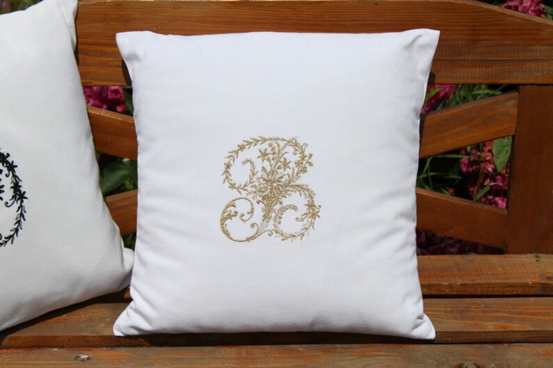 Vintage French Linen Monogram Personalized Embroidered Cushion Etsy