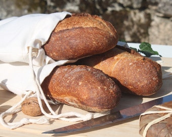 Linen Long Baguette French Bread Bag with Drawstring. Zero Waste, Plastic free, Grocery Shopping, Eco-friendly and reusable gift idea.