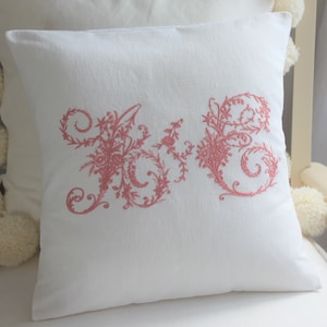 Gepersonaliseerde linnen kussensloop, geborduurde kussenhoes, monogram accentkussen, aangepast cadeau voor koppels, gepersonaliseerd cadeau meneer en mevrouw