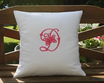 Vintage French Metis Linen Monogram Personalized Embroidered Butterfly Cushion All Initials & Colours - Ideal for that Special Gift