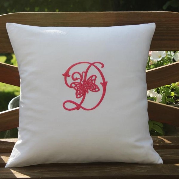 Vintage French Metis Linen Monogram Personalized Embroidered Butterfly Cushion All Initials & Colours - Ideal for that Special Gift