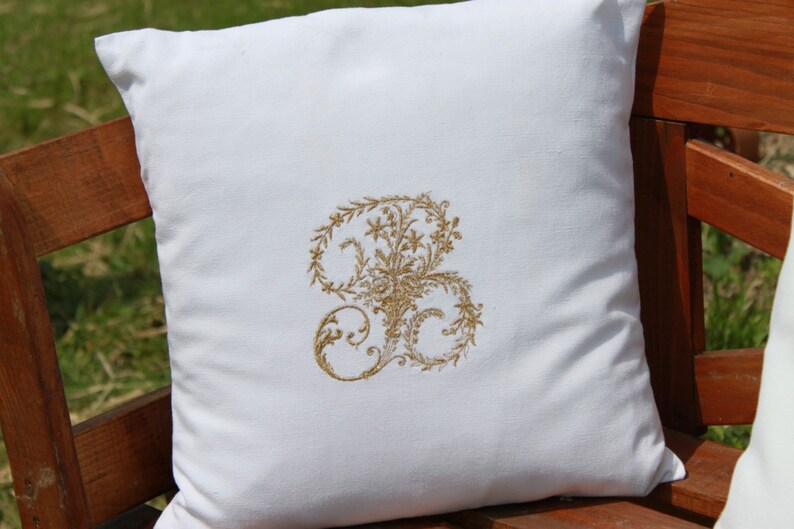 Vintage French Linen Monogram Personalized Embroidered Cushion Etsy
