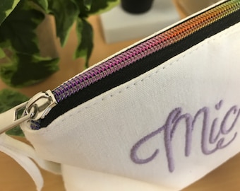 Personalized Cosmetic bag, Embroidered Linen makeup bag, Custom Toiletry bag, Girlfriend, Mum, Wife or Friend Gift, Make up bag