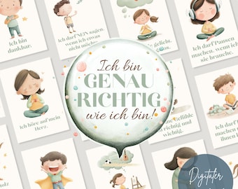 Tarjetas de afirmación para niños, tarjetas de creencias positivas, juego de tarjetas Montessori, afirmaciones positivas para niños, fortalezas, regalo para niños, amor propio