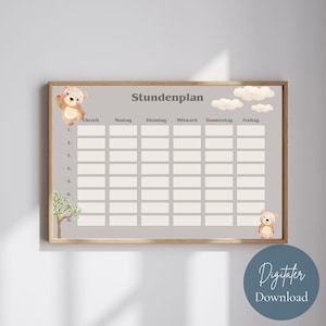 Horaire Enfants Ours | Modèle d&#39;horaire | Horaire imprimable | Inscriptions scolaires | Organisation de la chambre des enfants | Agenda scolaire