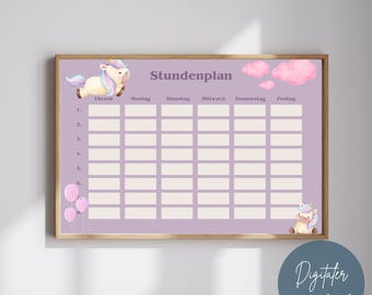 Unicorn Children's Timetable | Timetable Template | Gift for First Day of School | Nursery Organization | School Planner