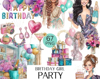 Birthday Girl Party Clipart set