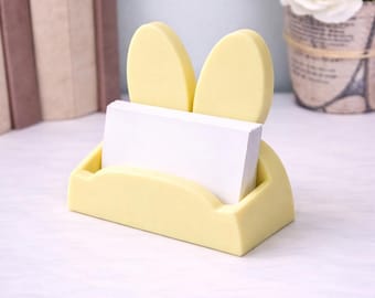 Tarjetero con orejas de conejo, organizador de escritorio impreso en 3D, decoración de oficina kawaii