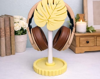 Soporte para auriculares con forma de hoja kawaii, organizador de escritorio, decoración para el hogar y la oficina, portajoyas, impresión 3D