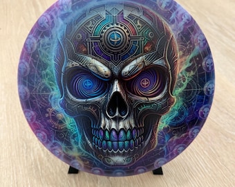 Nuevo disco de golf personalizado con diseño de calavera hipnótica. ¡Innova Destroyer! RTS