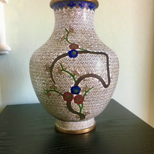 VINTAGE Cloisonné Vase Urne Chinois Collectible Design Décoratif Accent ANTIQUE Asiatique Urne Exquise