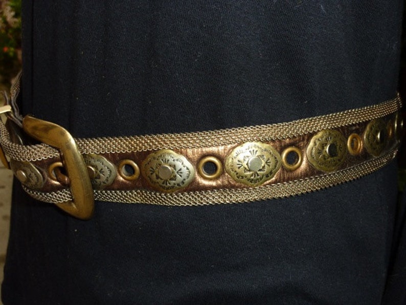Vintage SAND CASTLE USA Bronze Leather Belt With Metal Mesh - Etsy