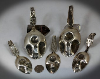 The CYCLOPS Family. Hammer Sculpted Sterling Silver Spoon Pendant Art. Set of 5