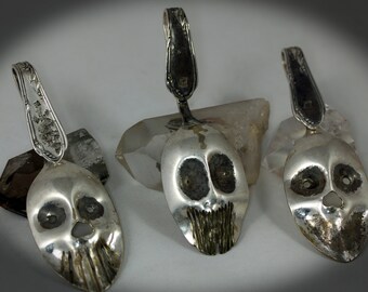 Three Hammer-Sculpted PUNISHER Skull (SpoonHeads) Mask Art Pendants