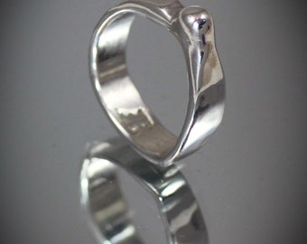 Small 'N' Meaty Fine Silver Fusion Drip Ring with Embossed Rounded-Square Banded Ring Shank SIZE 6 - 6.25