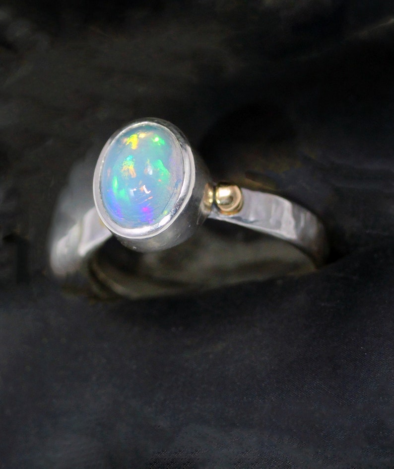 Large Neon Blue Green Welo Opal Ring Set In Sterling W Etsy