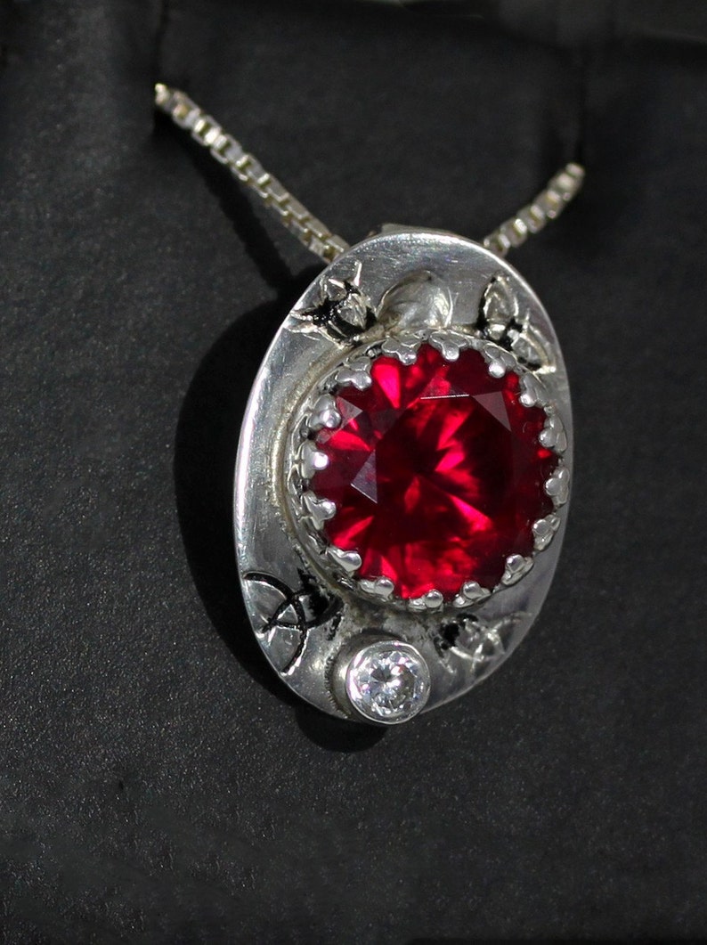 Red Ruby & Diamond Cz's Pendant Set in Sterling Silver - Etsy