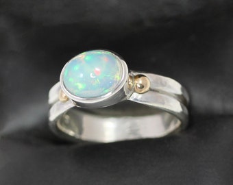 Anillo flotante azul Welo OPAL Cloud Ring en Sterling w 14k. Acentos dorados, TALLA 10