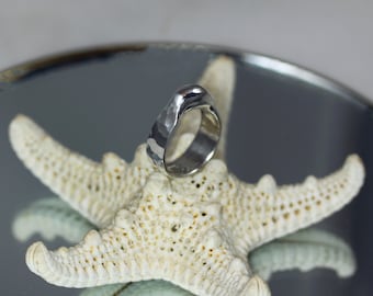 Tiny Fine Silver Fusion Drip Ring with Heavily Embossed Ring Shank, SIZE 4 - 4.25